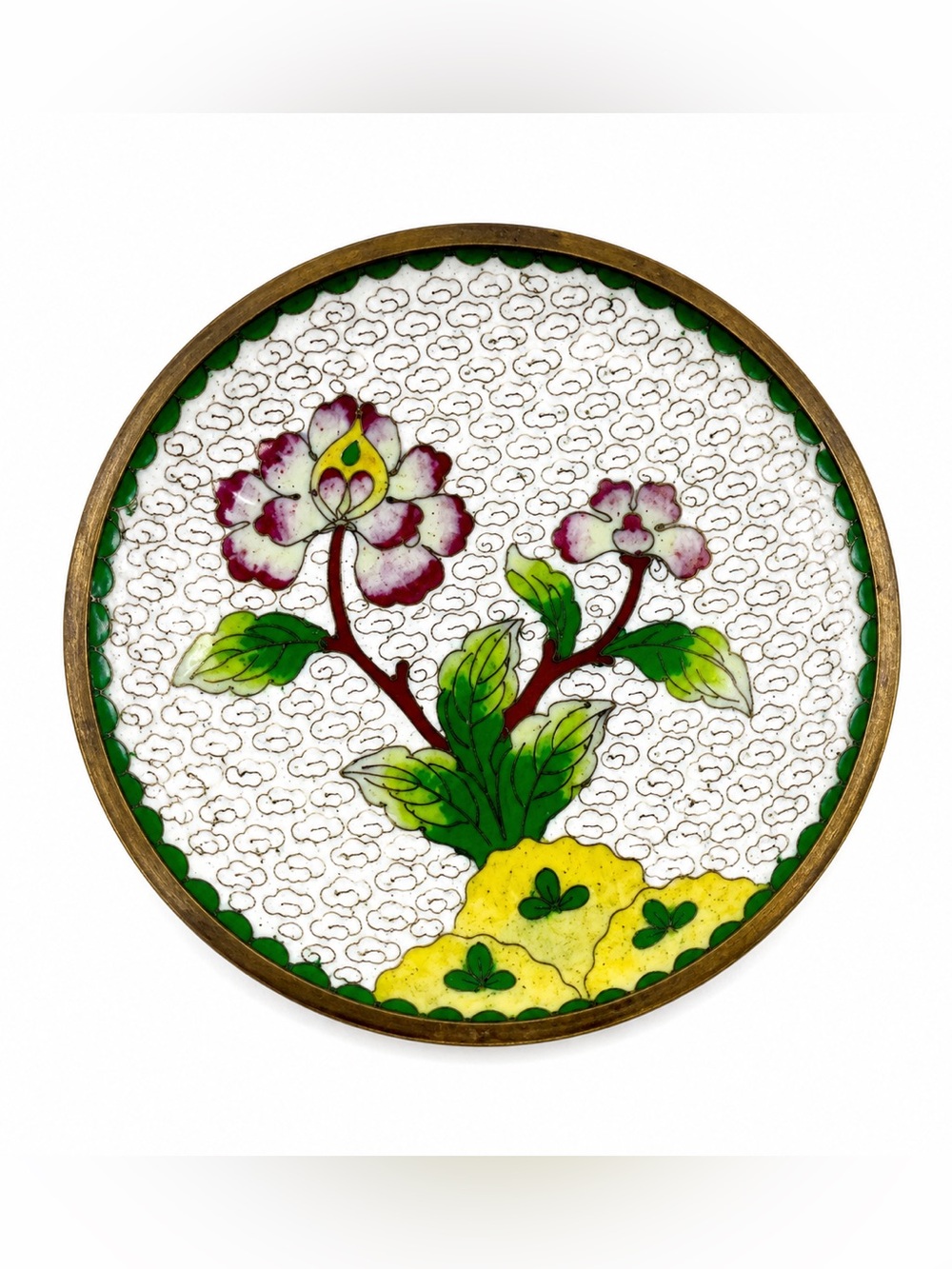 Vintage Blue Cloisonné Enamel Floral Trinket Dish 3.8”